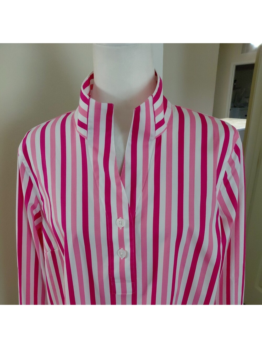 Talbots Womens Pink White Striped Collared Button Front Shirt L Cotton EUC #1050 - Picture 3 of 10